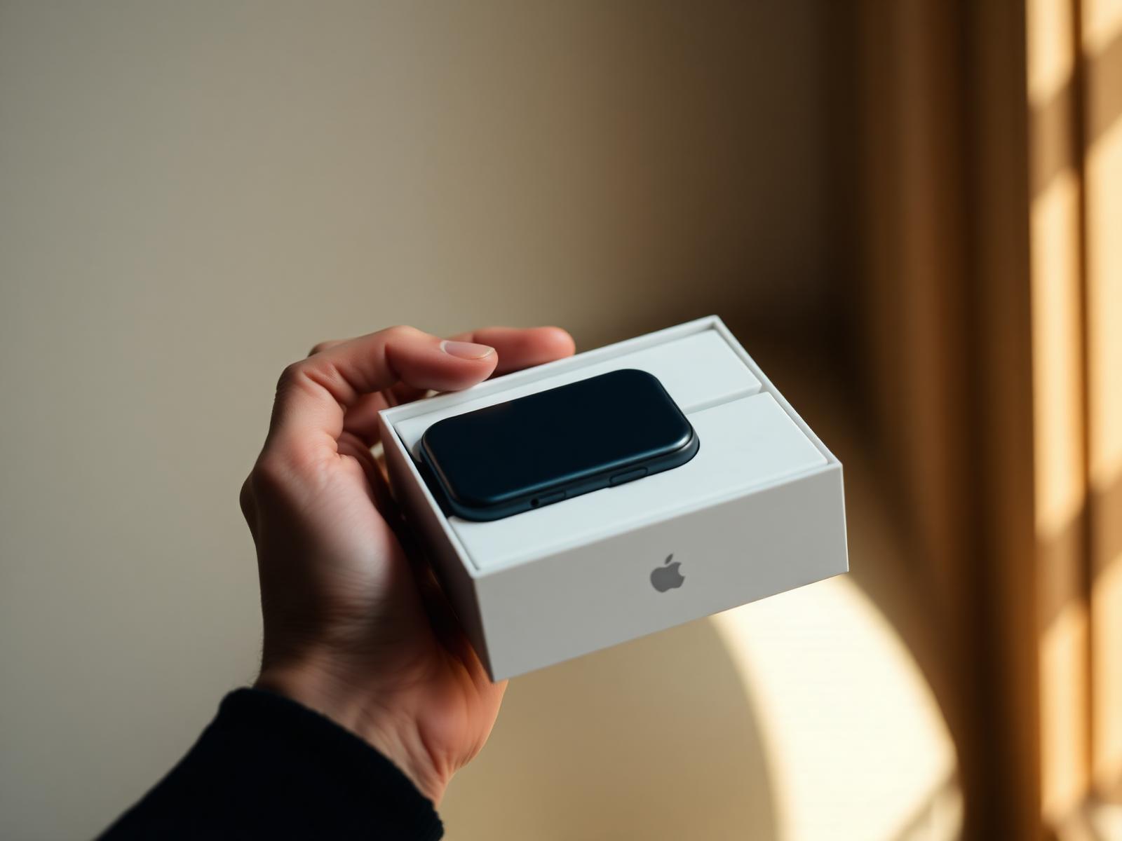 Hands unboxing a premium tech product in soft natural light